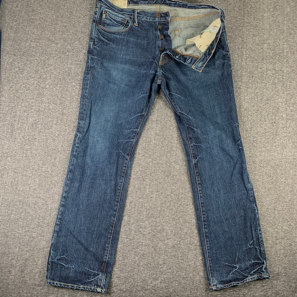 Abercrobie Fitch Jeans Men 36x32 Remsen Low Rise Slim Straight Denim Button Fly